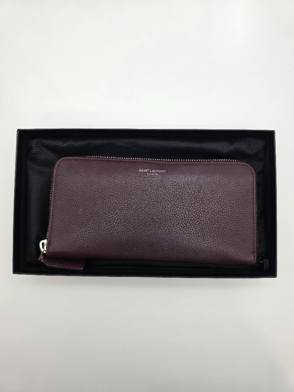 YSL Maroon Zipper Long Wallet